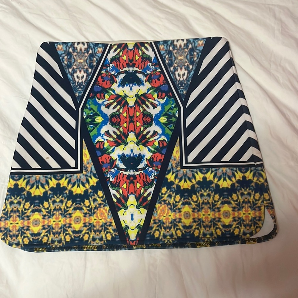 Multi pattern blue, white, orange skirt with chevron detailing